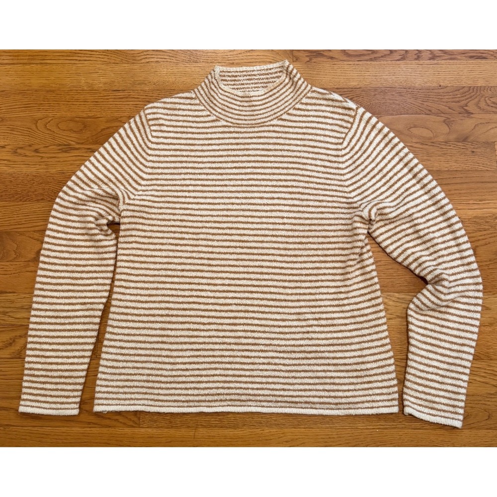 J.Crew Womens Medium Striped Boucle Mock Neck Sweater Brown Ivory Cotton Blend